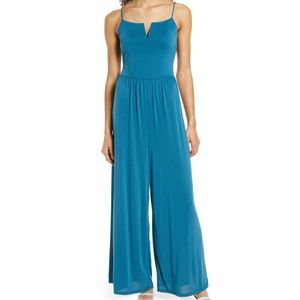 Split Neck Spaghetti Strap Wide Leg Jumpsuit